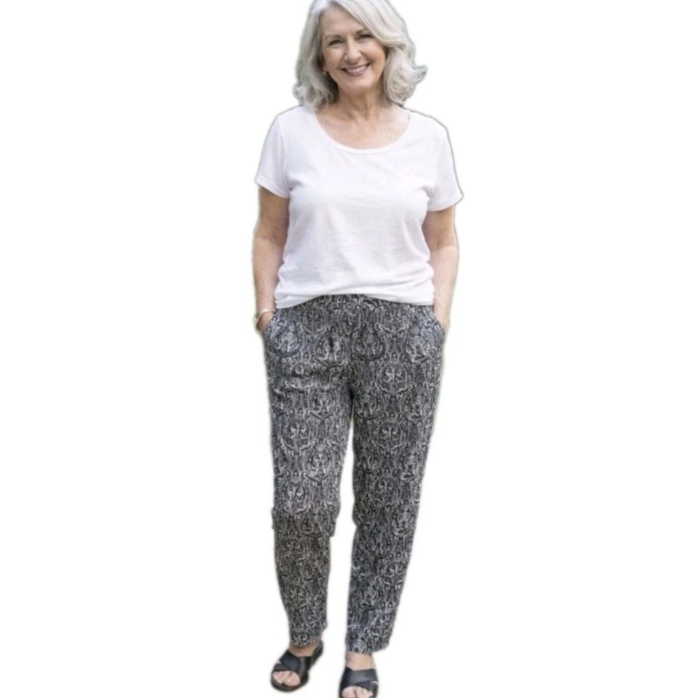 Susan Graver Womens Black & White Paisley Pants 24W Colorful Preppy Comfy Classy